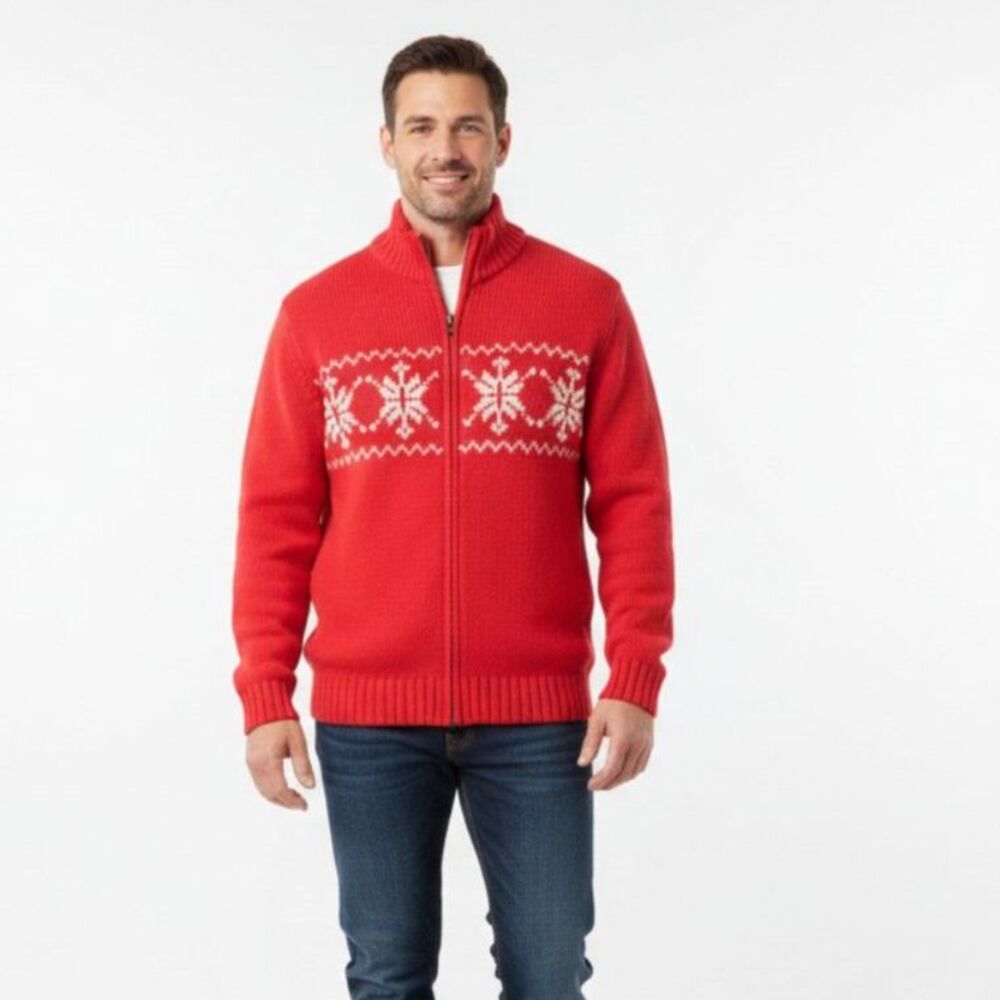 Vintage Lands' End Full Zip Wool Fair Isle Snowflake Christmas Cardigan Sweater